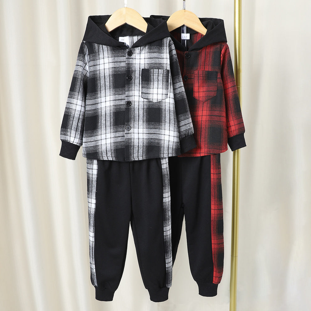 2 Pieces Set Kid Boys Checked Jackets Outwears And Pants Wholesale 221011325