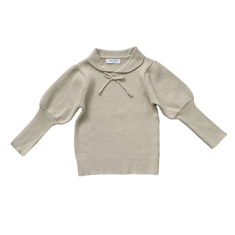 Baby Kid Girls Solid Color Bow Muslin&Ribbed Sweaters Wholesale 22101138