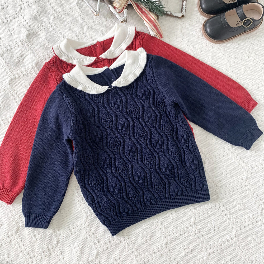 Baby Kid Girls Color-blocking Crochet Sweaters Wholesale 221011483