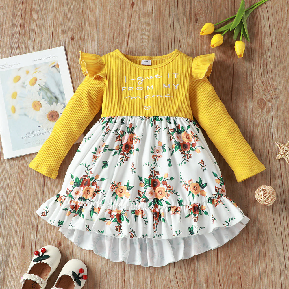 Baby Kid Girls Striped Embroidered Alphabet Dresses Wholesale 22101188