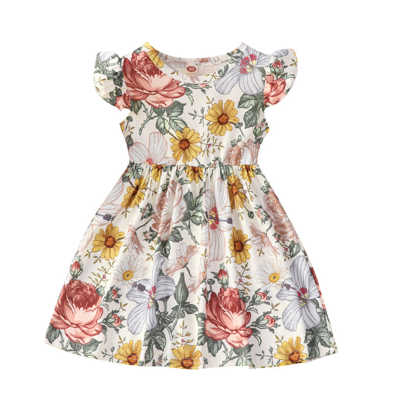 Baby Kid Girls Flower Print Dresses Wholesale 22101196