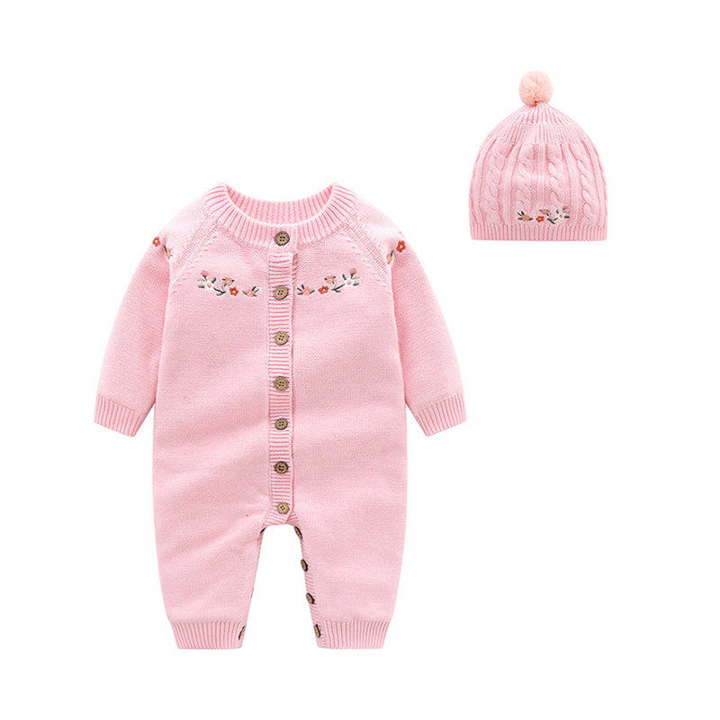 Baby Girls Solid Color Embroidered Jumpsuits Wholesale 22101319