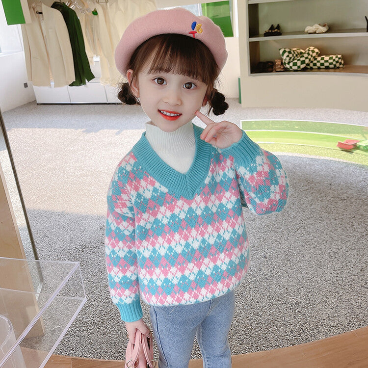 Baby Kid Girls Checked Crochet Sweaters Wholesale 221013285
