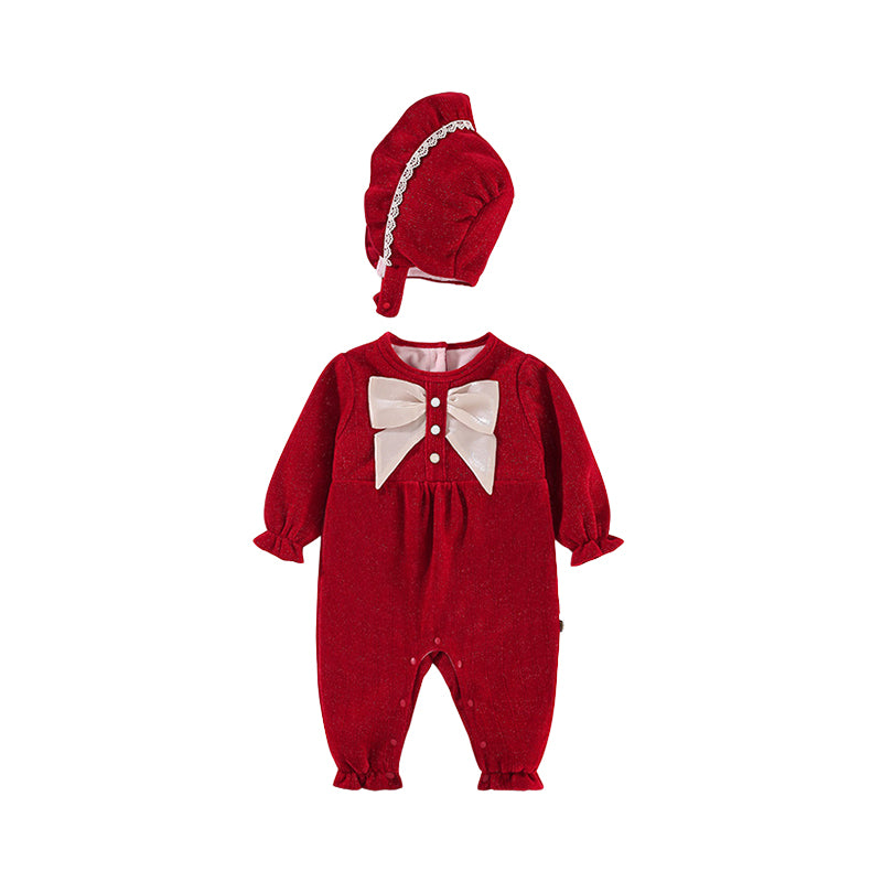 Baby Girls Solid Color Bow Jumpsuits Wholesale 221013289
