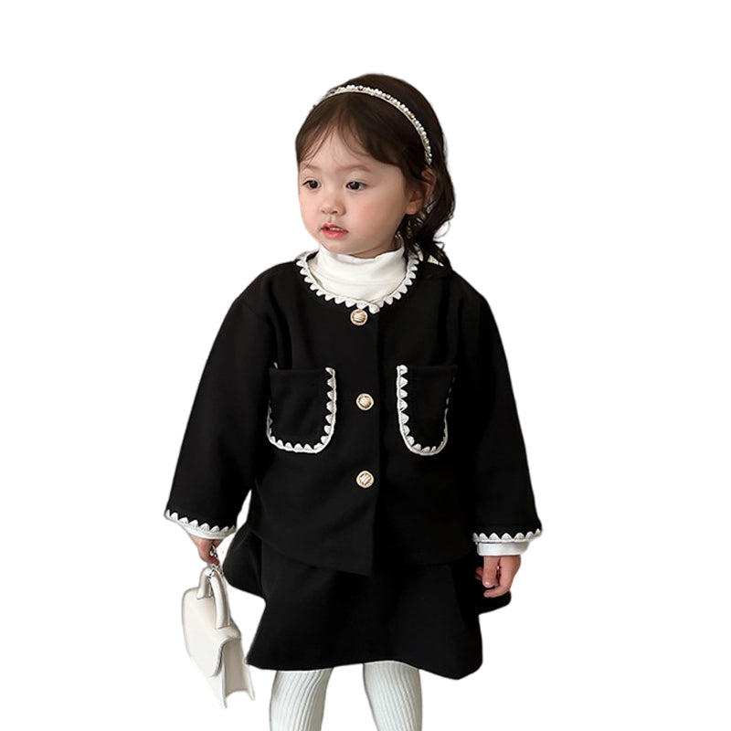 2 Pieces Set Baby Kid Girls Solid Color Jackets Outwears And Skirts Wholesale 221013373