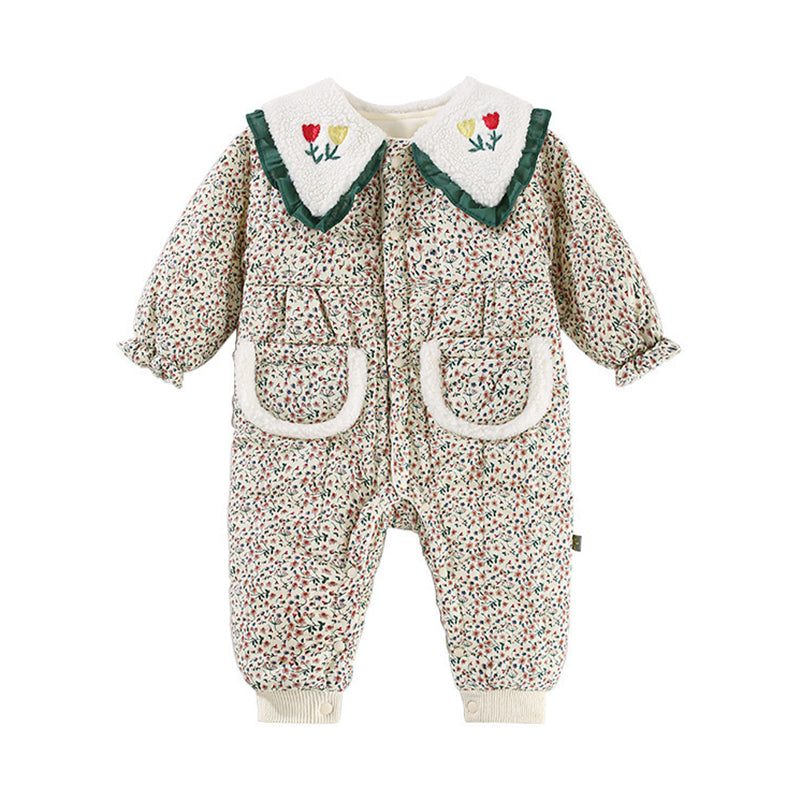 Baby Girls Flower Embroidered Print Jumpsuits Wholesale 221013453