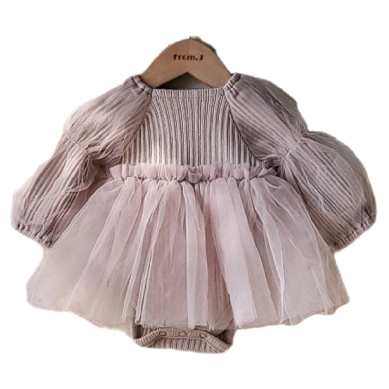 Baby Kid Girls Solid Color Lace Muslin&Ribbed Dresses Wholesale 221018146