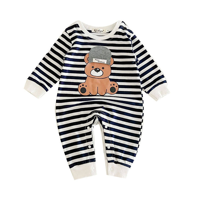 Baby Boys Striped Cartoon Print Jumpsuits Wholesale 221018164