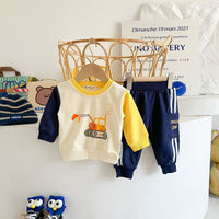 Load image into Gallery viewer, 2 Pieces Set Baby Kid Boys Color-blocking Car Cartoon Print Hoodies Swearshirts Striped And Letters Pants Wholesale 221018204
