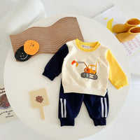 Load image into Gallery viewer, 2 Pieces Set Baby Kid Boys Color-blocking Car Cartoon Print Hoodies Swearshirts Striped And Letters Pants Wholesale 221018204
