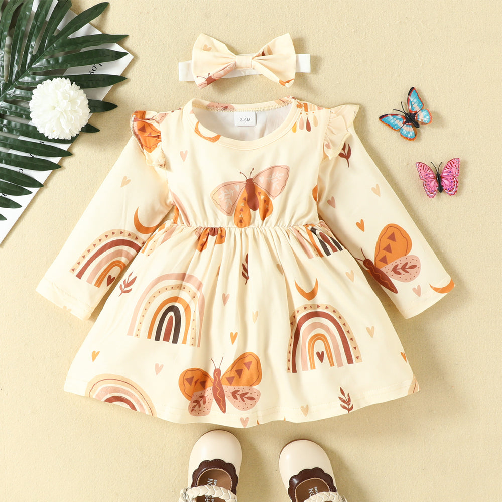 Baby Girls Rainbow Butterfly Print Dresses Wholesale 221018322