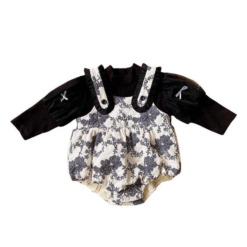 Baby Girls Color-blocking Flower Print Rompers Wholesale 221018333