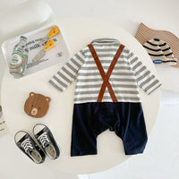 Load image into Gallery viewer, Baby Boys Striped Color-blocking Bow Birthday Jumpsuits Wholesale 22101835
