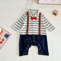 Load image into Gallery viewer, Baby Boys Striped Color-blocking Bow Birthday Jumpsuits Wholesale 22101835
