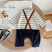 Load image into Gallery viewer, Baby Boys Striped Color-blocking Bow Birthday Jumpsuits Wholesale 22101835
