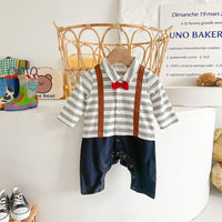Load image into Gallery viewer, Baby Boys Striped Color-blocking Bow Birthday Jumpsuits Wholesale 22101835
