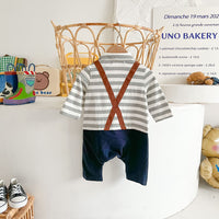 Load image into Gallery viewer, Baby Boys Striped Color-blocking Bow Birthday Jumpsuits Wholesale 22101835
