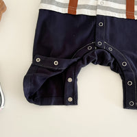 Load image into Gallery viewer, Baby Boys Striped Color-blocking Bow Birthday Jumpsuits Wholesale 22101835
