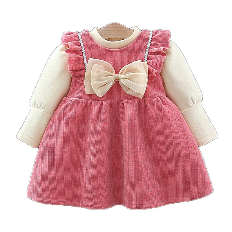 2 Pieces Set Baby Kid Girls Solid Color Tops And Bow Dresses Wholesale 221018532