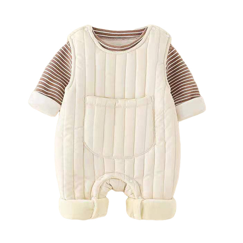 2 Pieces Set Baby Unisex Striped Tops And Solid Color Jumpsuits Wholesale 22101855