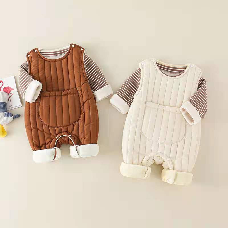 2 Pieces Set Baby Unisex Striped Tops And Solid Color Jumpsuits Wholesale 22101855