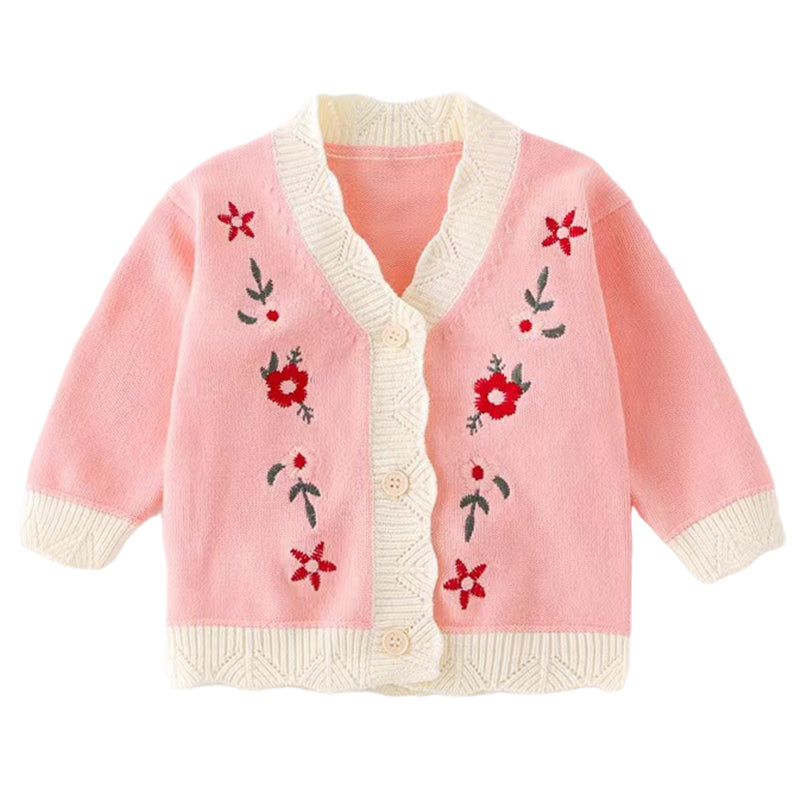 Baby Girls Flower Embroidered Cardigan Wholesale 221018567
