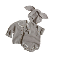 Load image into Gallery viewer, 3 Pieces Set Baby Unisex Muslin&amp;Ribbed Cardigan And Solid Color Rompers And Hats Wholesale 221021227
