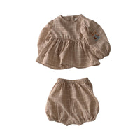 Load image into Gallery viewer, 2 Pieces Set Baby Girls Checked Embroidered Tops And Shorts Wholesale 22102153
