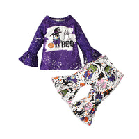 Load image into Gallery viewer, 2 Pieces Set Baby Kid Girls Halloween Letters Cartoon Print Tops And Polka dots Pants Wholesale 221025103
