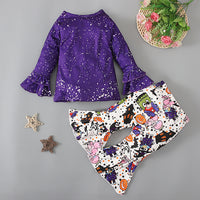 Load image into Gallery viewer, 2 Pieces Set Baby Kid Girls Halloween Letters Cartoon Print Tops And Polka dots Pants Wholesale 221025103
