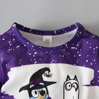 Load image into Gallery viewer, 2 Pieces Set Baby Kid Girls Halloween Letters Cartoon Print Tops And Polka dots Pants Wholesale 221025103
