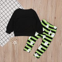 Load image into Gallery viewer, 2 Pieces Set Baby Kid Unisex Halloween Expression Print Tops And Striped Pants Wholesale 22102514
