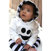 Load image into Gallery viewer, 2 Pieces Set Baby Kid Unisex Halloween Expression Print Tops And Striped Pants Wholesale 22102514
