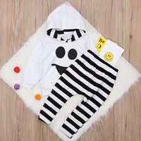 Load image into Gallery viewer, 2 Pieces Set Baby Kid Unisex Halloween Expression Print Tops And Striped Pants Wholesale 22102514
