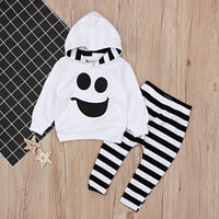Load image into Gallery viewer, 2 Pieces Set Baby Kid Unisex Halloween Expression Print Tops And Striped Pants Wholesale 22102514
