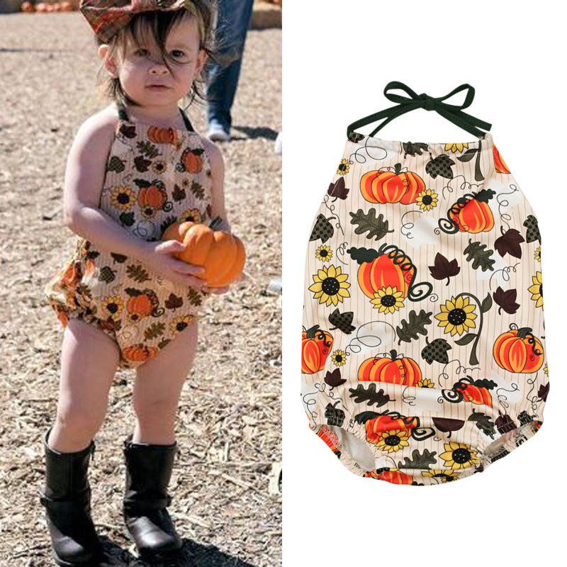 Baby Girls Flower Cartoon Print Halloween Rompers Wholesale 22102517