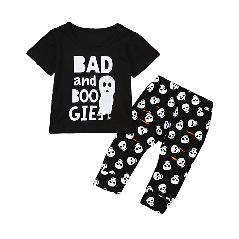 2 Pieces Set Baby Unisex Halloween Letters Cartoon Print T-Shirts And Pants Wholesale 22102518