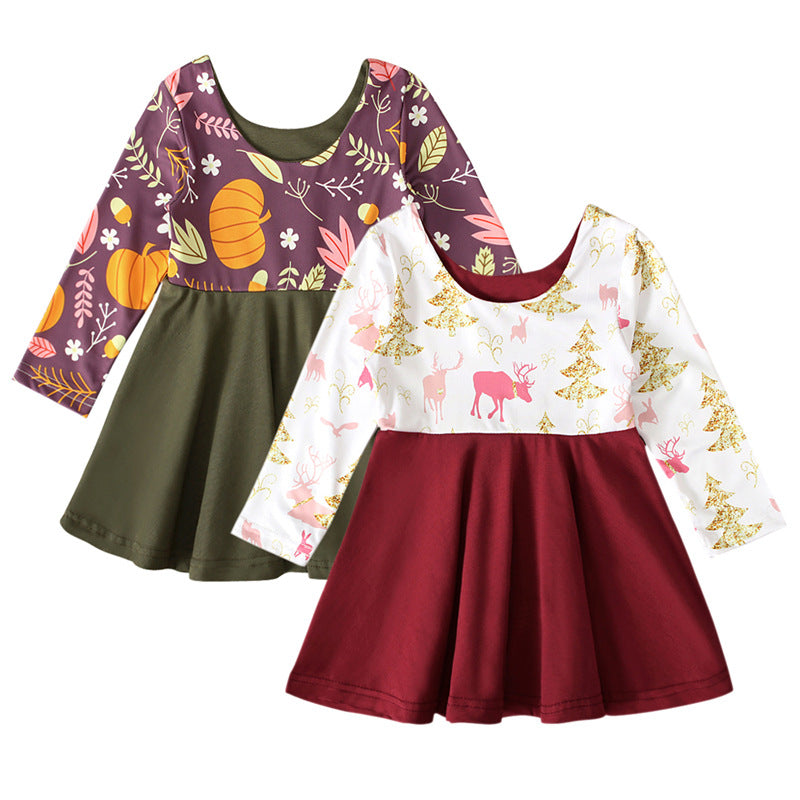 Baby Kid Girls Color-blocking Animals Cartoon Print Halloween Dresses Wholesale 22102524