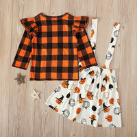 Load image into Gallery viewer, 2 Pieces Set Baby Kid Girls Halloween Checked Print Tops Cartoon And Expression Dresses Wholesale 22102525
