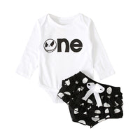 Load image into Gallery viewer, 2 Pieces Set Baby Girls Letters Expression Print Rompers Polka dots And Bow Shorts Wholesale 22102526
