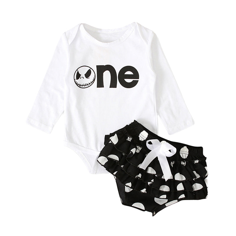 2 Pieces Set Baby Girls Letters Expression Print Rompers Polka dots And Bow Shorts Wholesale 22102526