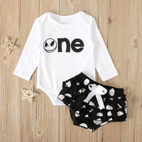 Load image into Gallery viewer, 2 Pieces Set Baby Girls Letters Expression Print Rompers Polka dots And Bow Shorts Wholesale 22102526
