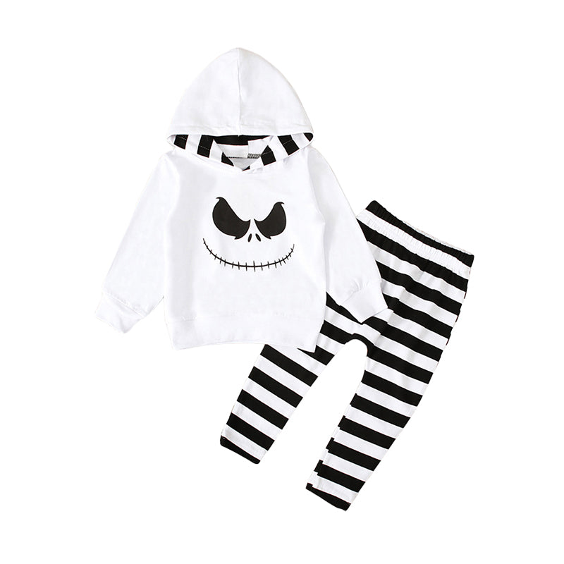 2 Pieces Set Baby Kid Unisex Halloween Expression Print Tops And Striped Pants Wholesale 22102527