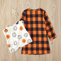 Load image into Gallery viewer, 2 Pieces Set Baby Kid Girls Halloween Checked Print Dresses Cartoon And Expression Vests Waistcoats Wholesale 22102530

