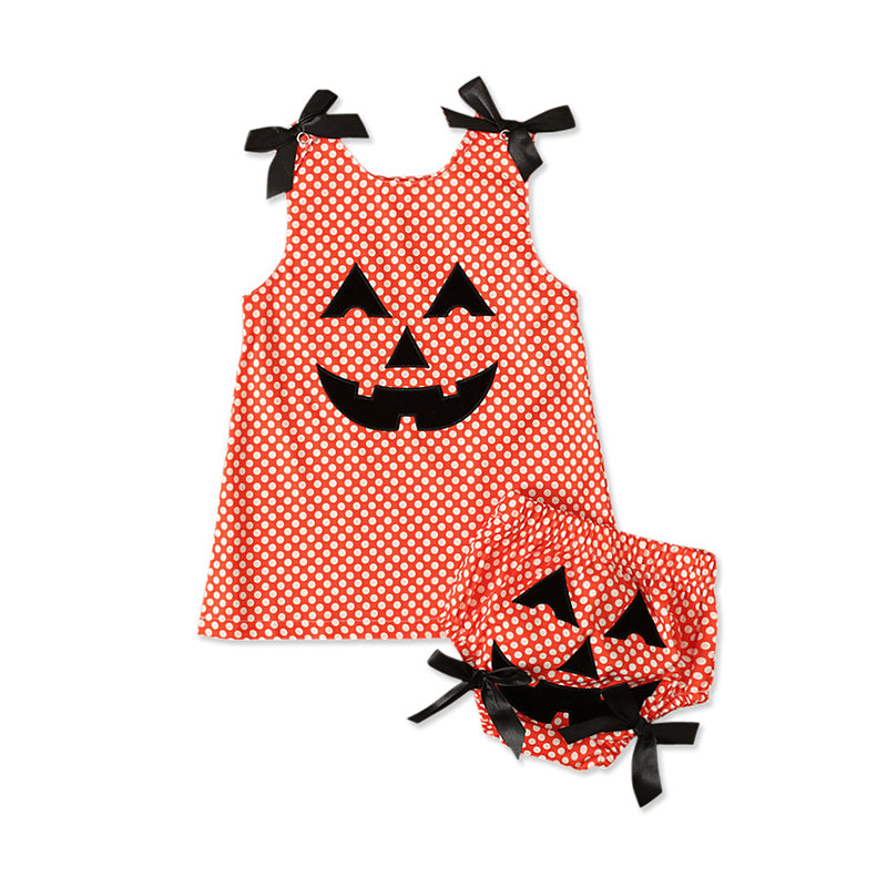 2 Pieces Set Baby Kid Girls Halloween Color-blocking Polka dots Bow Tank Tops And Shorts Wholesale 22102536