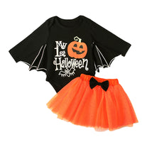 Load image into Gallery viewer, 2 Pieces Set Baby Girls Halloween Letters Cartoon Print Rompers And Skirts Wholesale 22102537
