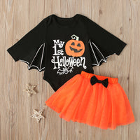 Load image into Gallery viewer, 2 Pieces Set Baby Girls Halloween Letters Cartoon Print Rompers And Skirts Wholesale 22102537
