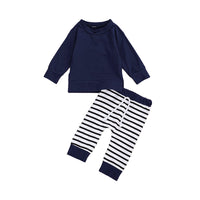 Load image into Gallery viewer, 2 Pieces Set Baby Boys Solid Color Tops And Striped Pants Wholesale 22102548
