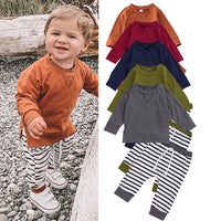 Load image into Gallery viewer, 2 Pieces Set Baby Boys Solid Color Tops And Striped Pants Wholesale 22102548

