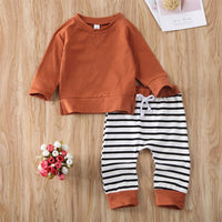 Load image into Gallery viewer, 2 Pieces Set Baby Boys Solid Color Tops And Striped Pants Wholesale 22102548

